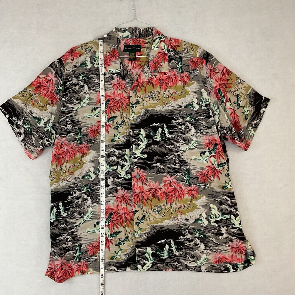 IZOD Club Shirt Men’s Large Hawaiian Floral Short Sleeve Collar Button Up Rayon - Picture 3 of 10